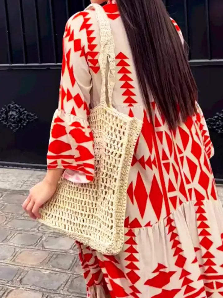 Olivia™ - Oversized Dress with V-neck Retro Print