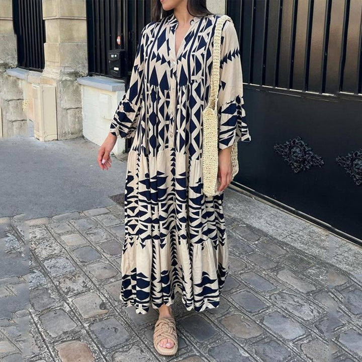 Olivia™ - Oversized Dress with V-neck Retro Print